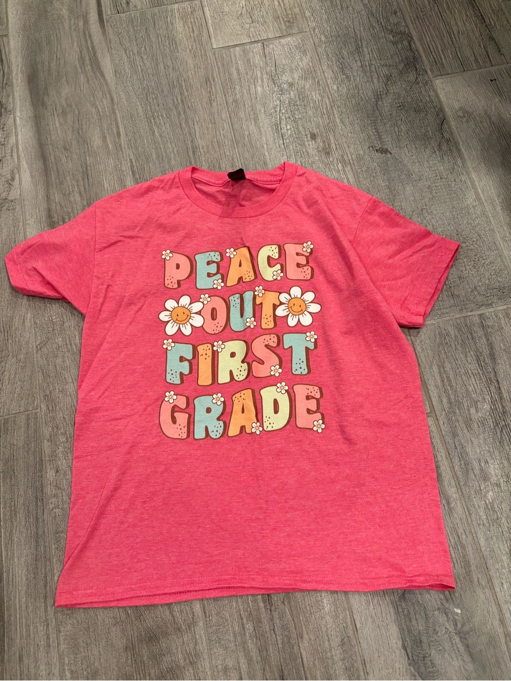 Peace Out First Grade Girls' Pink Graphic Tee